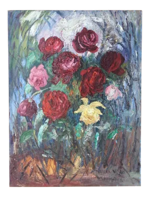 Late 19th Century "Des Roses" Oil Painting