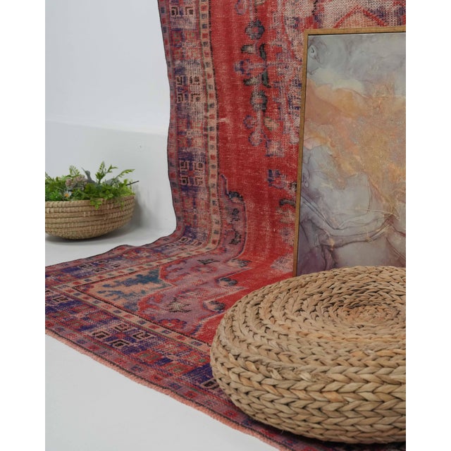 1970s Vintage Handmade Wool Cotton Red Area Rug For Sale - Image 12 of 12