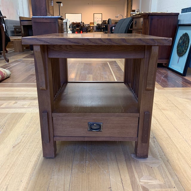 Bassett Furniture Mission Style Oak Side Table + Drawer Chairish