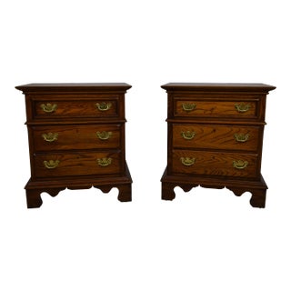 Pair Lexington 3 Drawer Chippendale Oak Nightstands For Sale