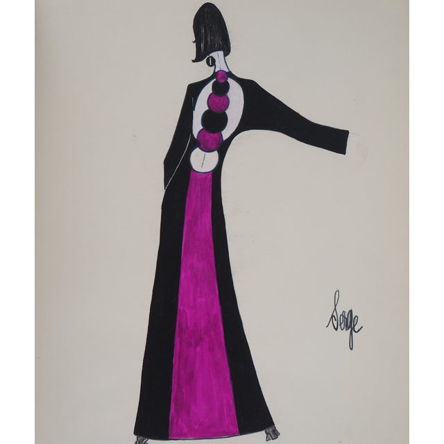 Serge Pons, Evening Dress, Original Watercolor For Sale - Image 7 of 7