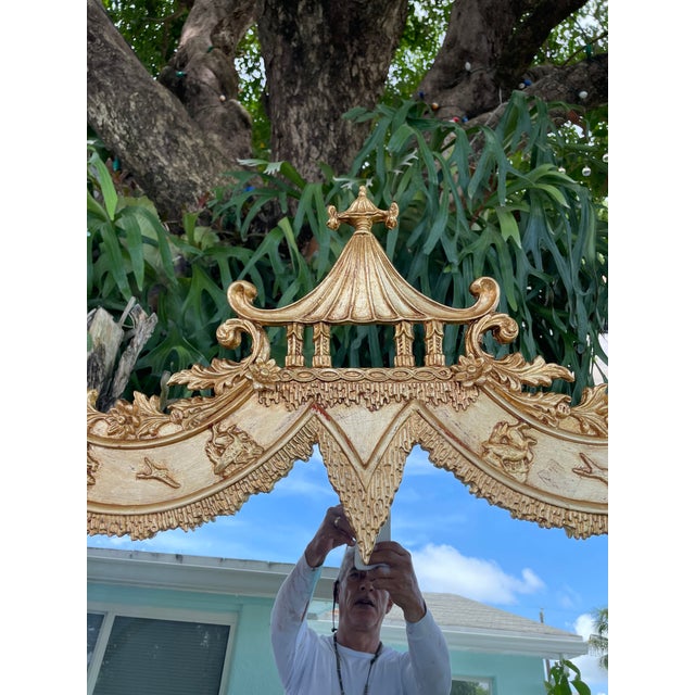 Wood 1960s Large Regency Chinoiserie Pagoda Mirror in Gold Leaf, Newly Restored, 51.5”h For Sale - Image 7 of 12