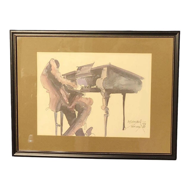Leo Meiersdorff 1976 Solo Jazz Pianist Lithograph For Sale