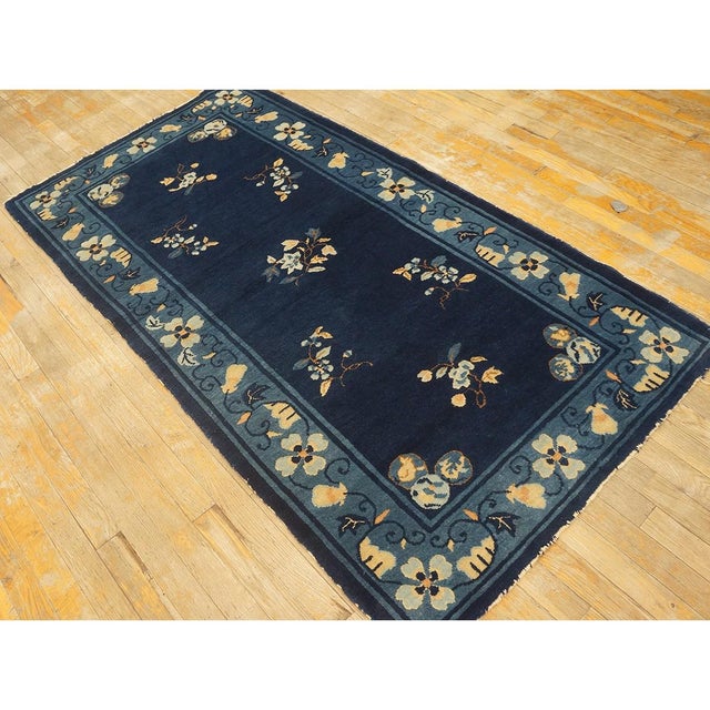 1920s Navy Blue Floral Oriental Antique Chinese Peking Small Rug 3' X 5' 10'' For Sale - Image 4 of 10