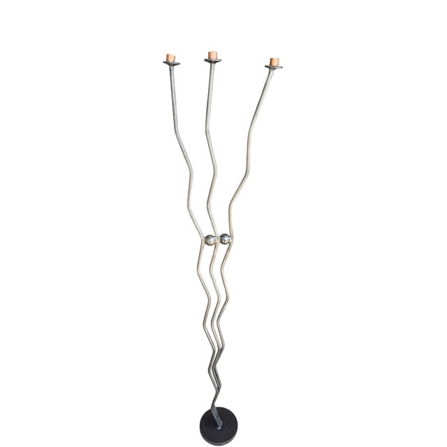 Vintage Handmade Brutalist Wrought Iron Floor Candleholder For Sale - Image 10 of 12
