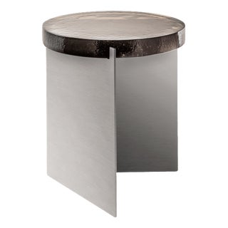 Alwa One Side Table with Smoky Grey Top & Brushed Stainless Steel Base by Sebastian Herkner for Pulpo For Sale