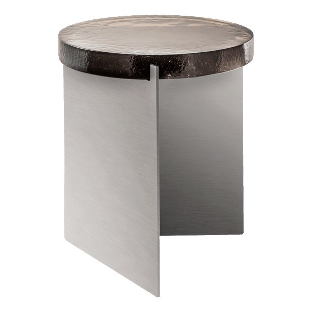 Alwa One Side Table with Smoky Grey Top & Brushed Stainless Steel Base by Sebastian Herkner for Pulpo For Sale