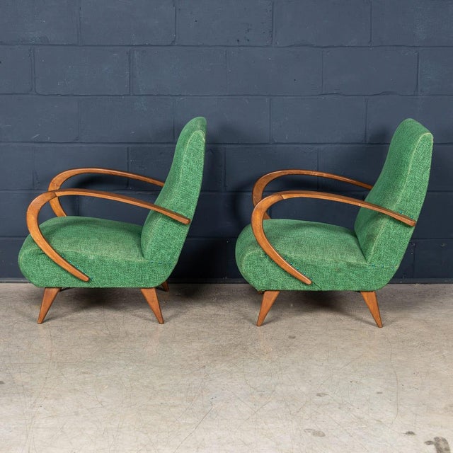 1960s Vintage Italian Green Fabric Lounge Chairs, 1960, Set of 2 For Sale - Image 5 of 18