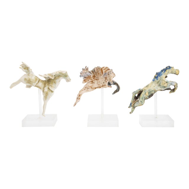 Brutalist Glazed Ceramic Horse Sculptures, 3 For Sale