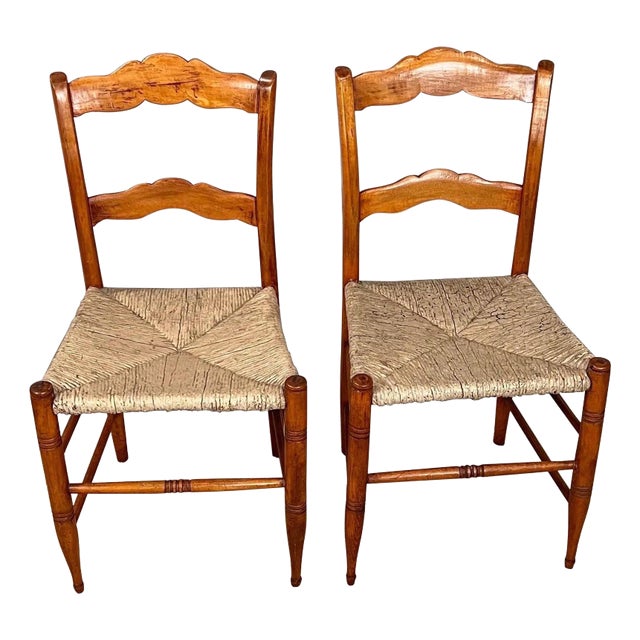 Pair of 19th Century Maple Side Chairs with Rush Seats For Sale