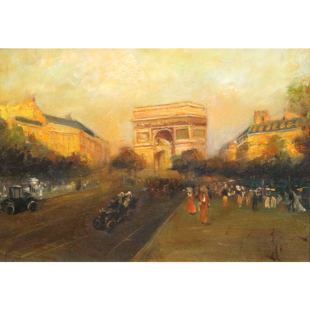 French Early 20th Century French Arc De Triomphe Oil Painting in Gilt Frame For Sale - Image 3 of 9