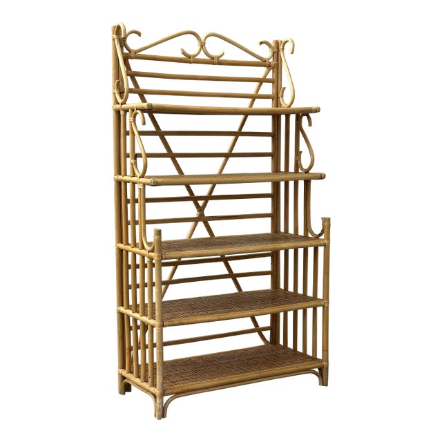 1970s Bamboo, Rattan, and Cane Étagère/ Freestanding Shelf For Sale