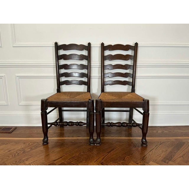 Wood Antique English Elm Ladder Back Dining Chairs—A Set of 10 For Sale - Image 7 of 18