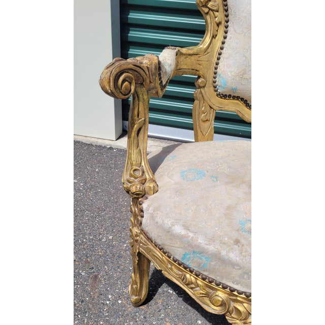 Mid 20th Century A Pair of Oversized Gilt Wood Rococo French Armchairs For Sale - Image 9 of 13