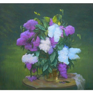 Oil Painting a Bouquet of Lilacs Vasily Korkishko For Sale