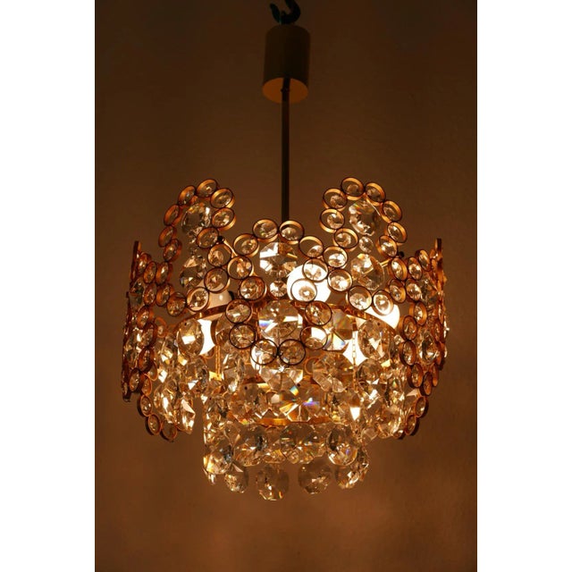 Gold Gilt Brass Facet Cut Crystal Glass Chandelier from Palwa, 1970s For Sale - Image 8 of 15
