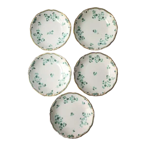 Green and White Antique Porcelain Bowls, Set of 5