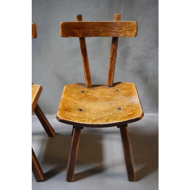 Vintage French Brutalist Wooden Chairs, 1950s, Set of 4 For Sale - Image 17 of 18