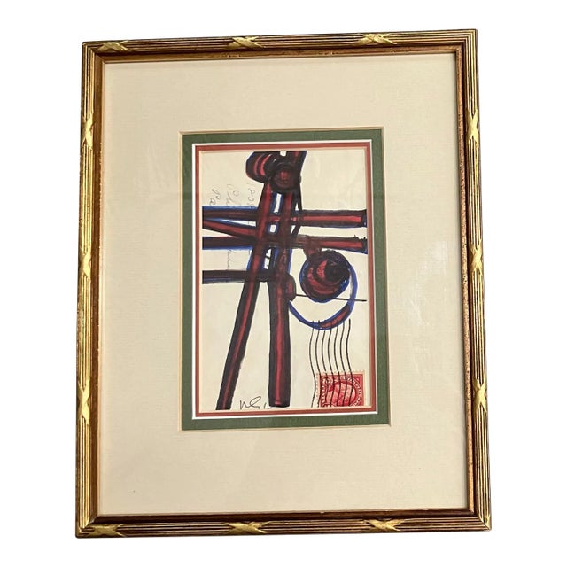 Contemporary Original Wayne Cunningham Abstract Marker Drawing on Vintage Postcard For Sale