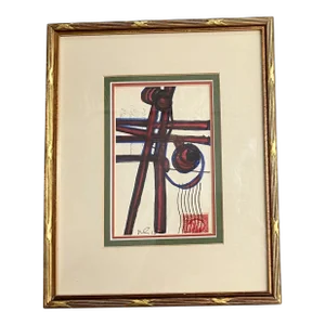 Contemporary Original Wayne Cunningham Abstract Marker Drawing on Vintage Postcard