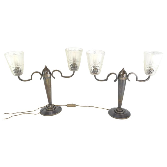 Art Deco Double Arm Lamps by Degué, 1940s, Set of 2 For Sale - Image 12 of 12