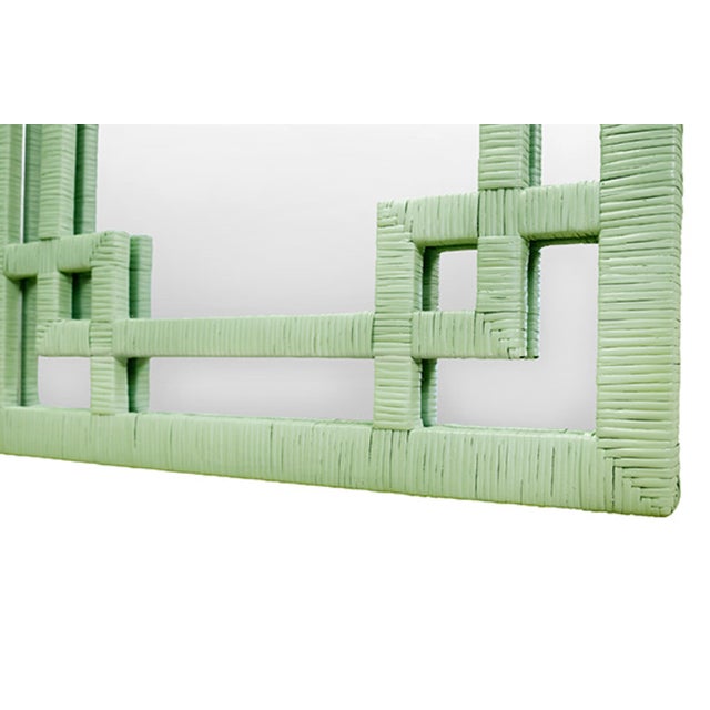 Contemporary Matthew Izzo Home Geneva Sage Green Rattan Greek Key Design Wall Mirror For Sale - Image 3 of 5