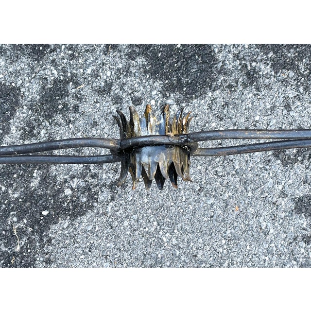 Early 20th Century French Wrought Iron Side Table W/ Flowers & Wooden Top For Sale - Image 5 of 12
