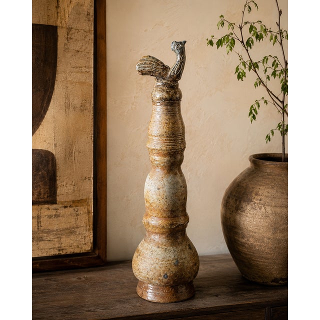 Brown Brutalist French Stoneware Roof Finial with Rooster by Benoist Favre, 1960s For Sale - Image 8 of 8