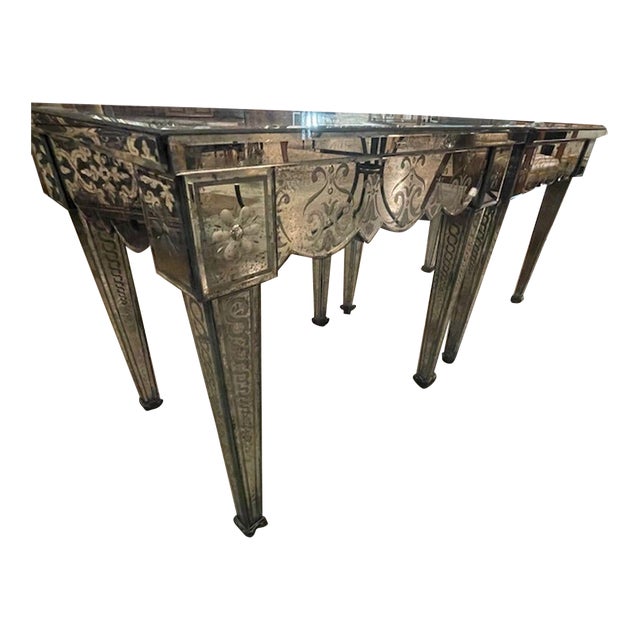 Pair of Vintage Venetian Etched Mirror Side Tables For Sale