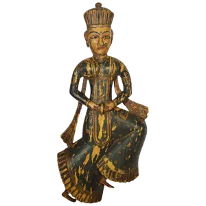 Antique Indonesian Hand-Carved and Hand-Painted Temple Statue, 18th Century