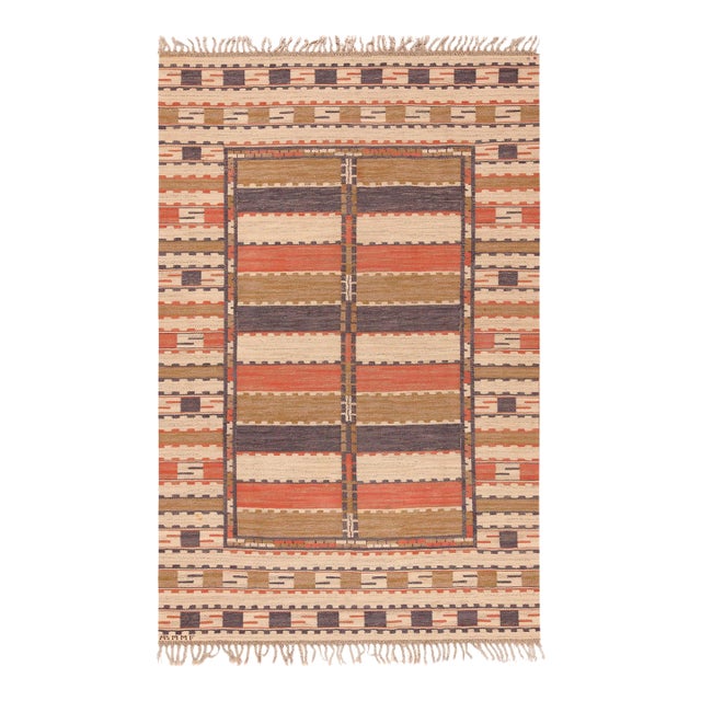 Nazmiyal Collection Vintage Marta Maas Sommarmattan Kilim Rug For Sale