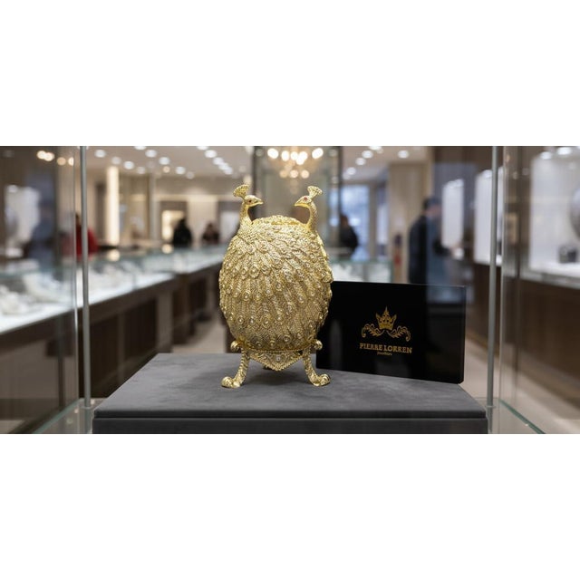 LIMITED EDTION Peacock Fabergé Egg style Austrian Crystal Diamonds 24K Gold Handmade Pierre Lorren Art Pierre Lorren's...