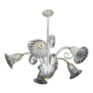 Amazing Art Decò Murano Glass Chandelier 5 Light, 1950 For Sale