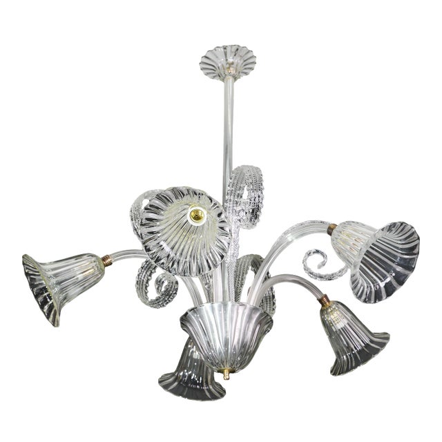 Amazing Art Decò Murano Glass Chandelier 5 Light, 1950 For Sale