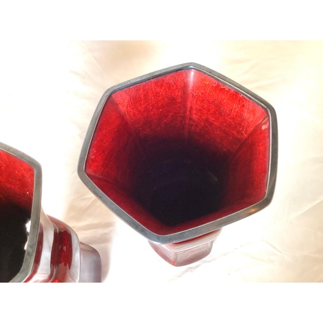 Metal Japanese Ando Ginbari Pidgeon Blood Beaker Vases - A Pair For Sale - Image 7 of 11