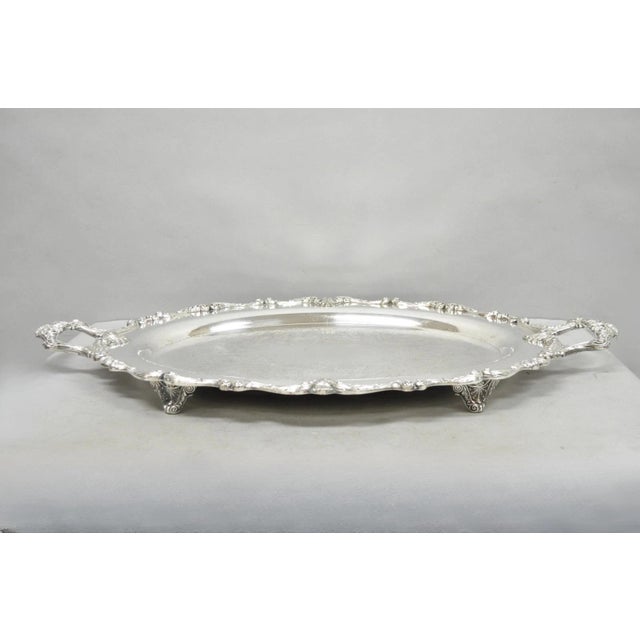 Metal Vintage English Silver Mfg. Silver Plated Large Oval Butlers Platter Bar Tray For Sale - Image 7 of 17