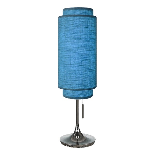 Lollipop Table Lamp - Black Nickel, Sky Blue Linen Double Shade, on/Off Pull Chain For Sale