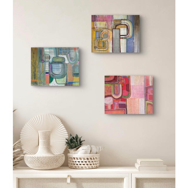 Small Geometric Abstract in Pink and Red, Acrylic on Board For Sale - Image 4 of 12