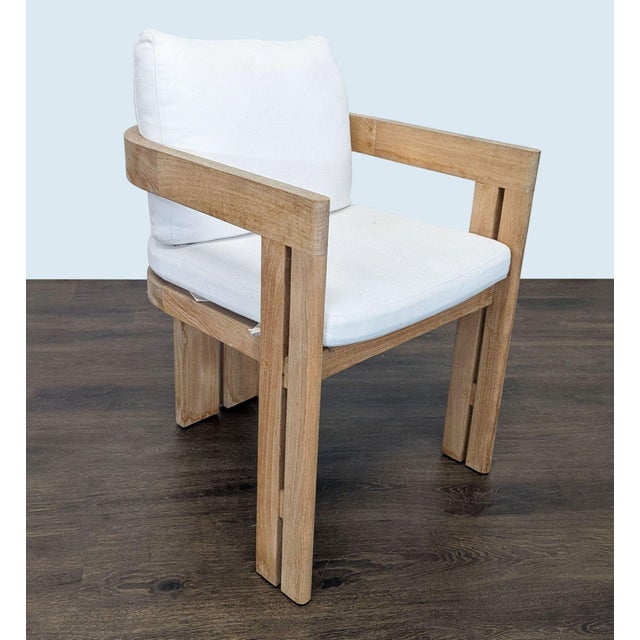 2020s Restoration Hardware Matira Teak Armchair With White Cushions For Sale - Image 5 of 11
