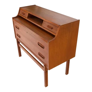 Danish Mid-Century Modern Teak Pull Out Secretary Desk Chest of Drawers Dresser