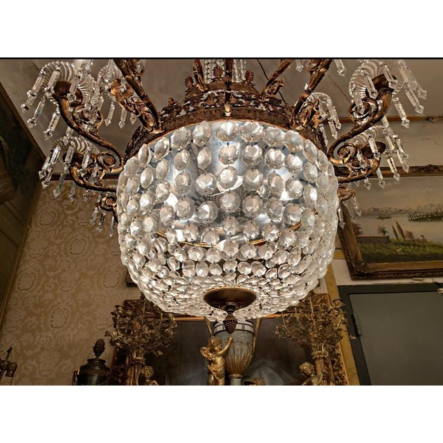 Metal Antique French Crystal Chandelier For Sale - Image 7 of 8