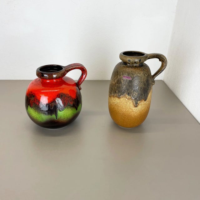 German Pottery Fat Lava Vases Multi-Color by Scheurich, 1970s, Set of 2 For Sale - Image 3 of 18