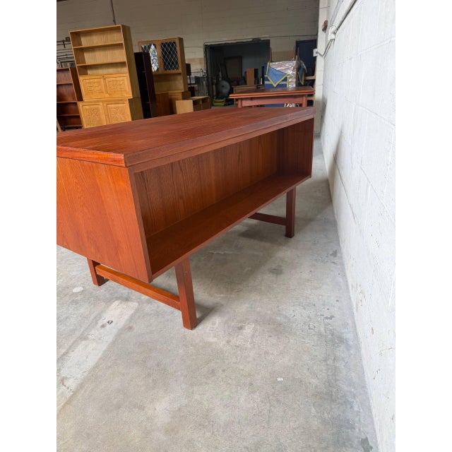 Vintage Danish Teak Executive Desk Mid Century Modern Writing Desk Finished Back Office Desk For Sale - Image 10 of 10