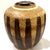 1970's hand-crafted stoneware studio pottery jar with lid. The tan salt glazed body is decorated with vertical brown...