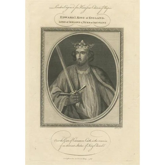1787 Engraved Portrait of King Edward I - Hammer of the Scots For Sale