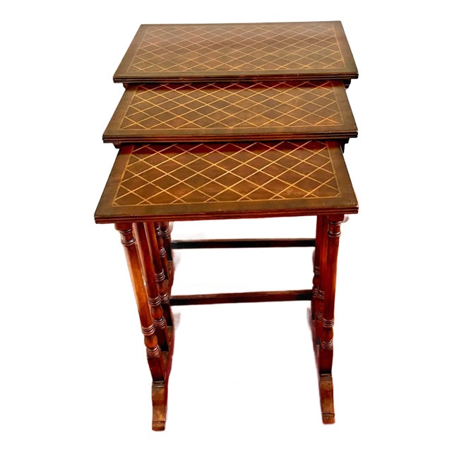 Set of 3 John-Richard Regency "European Crossroads" Parquetry Top Nesting Tables For Sale