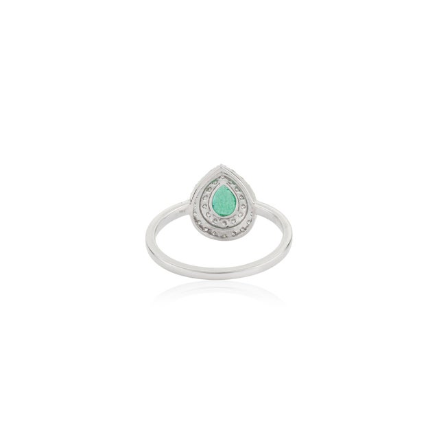 VRJewels 14k Gold Emerald Diamond Double Halo Vintage Engagement Ring Size 4 For Sale - Image 10 of 16