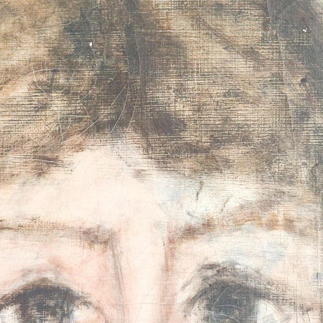 1960s French Artist Michel Thompson Weathered Portrait of a Young Woman French Oil Painting For Sale - Image 4 of 13