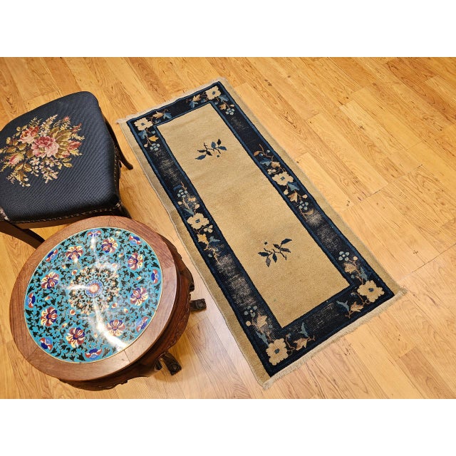 Late 19th Century Chinese Peking Rug, Hand-Knotted Wool, Tan & Navy, 3' x 5' For Sale - Image 4 of 15