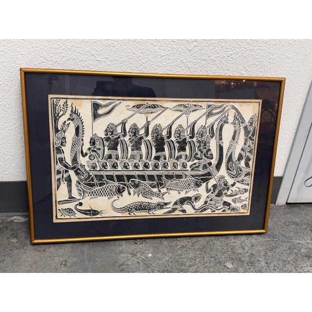 Angkor Wat Dragon Boat Rubbing, Vintage For Sale - Image 4 of 12
